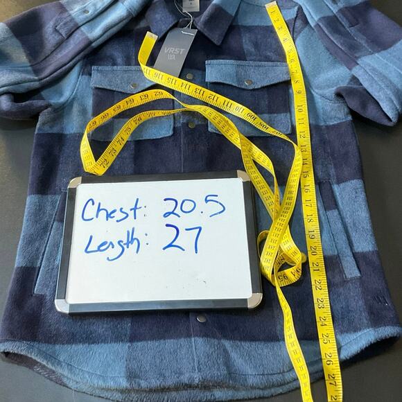VRST Wool Blend Blue Buffalo Plaid Shirt Jacket Shacket Size S - Picture 9 of 9